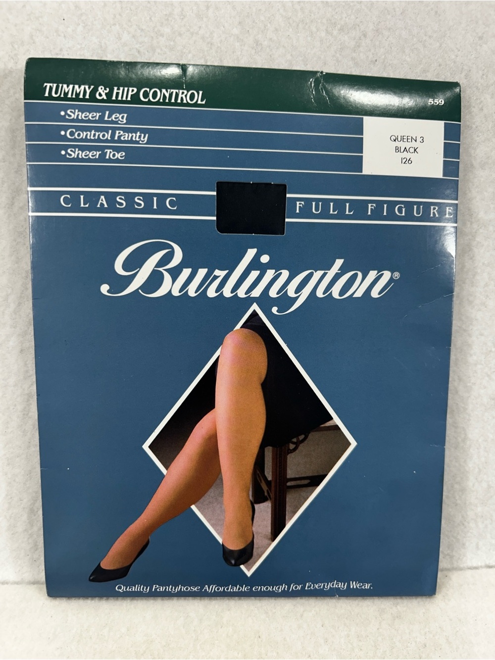 Vintage Burlington Full Figure Pantyhose Queen 3 Black Tummy Control NOS